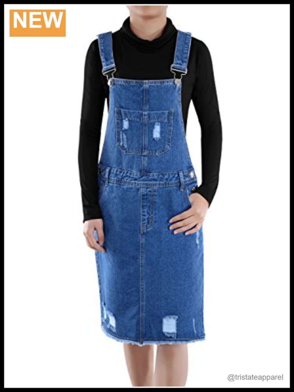 Anna-Kaci Denim Overall Dress Distressed Jumper Sleeveless Adjustable Straps